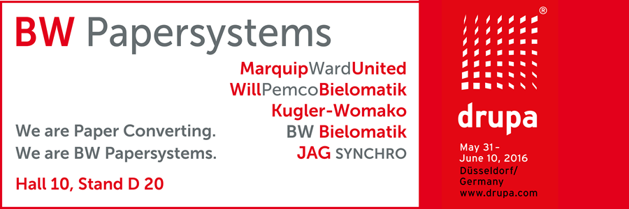 BW Papersystems auf der drupa 2016 Einheiten führender Marken für Schreibwaren, Digitaldruckverarbeitung, Foliobogen